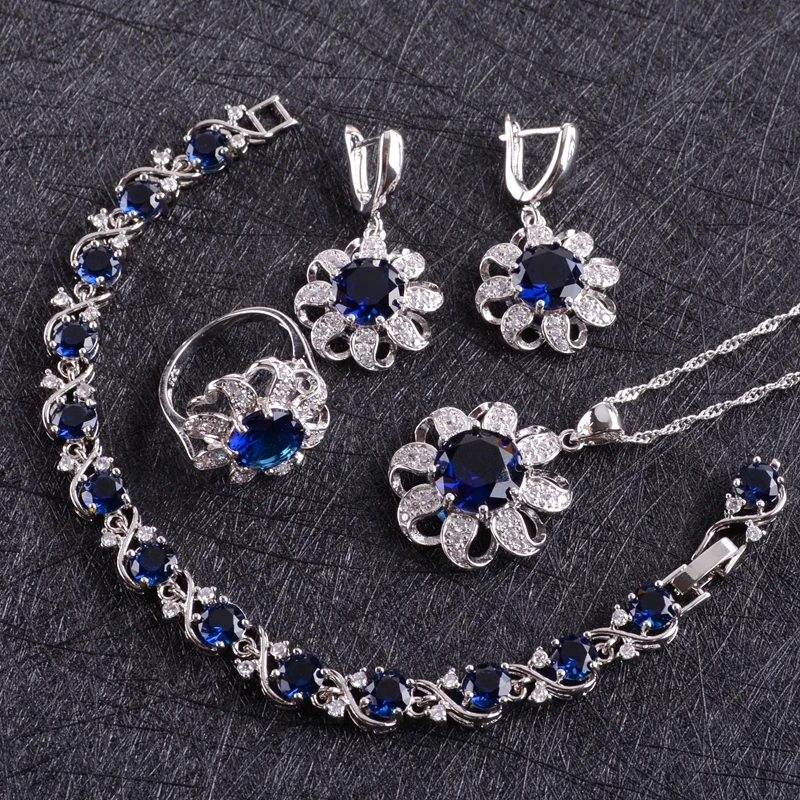 Blue Zircon Costume Silver 925 Jewelry Sets Women Earrings With Stones Bracelets Necklace&Pendant Rings Set Jewelery Gift Box Blue Zircon Costume Silver 925 Jewelry Sets Women Earrings With Stones Bracelets Necklace&Pendant Rings Set Jewelery Gift Box