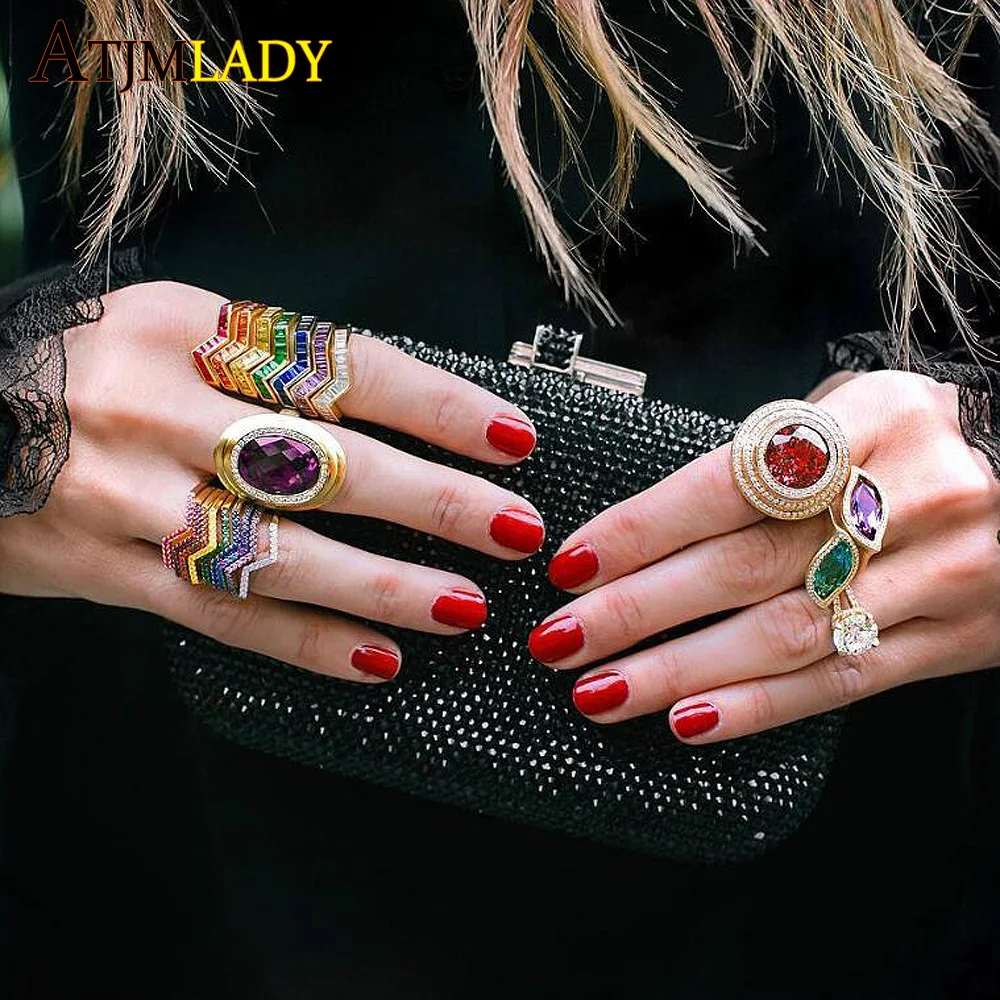 

2019 new arrived colorful baguette CZ cubic zirconia gorgeous ring for girl gold filled rainbow stacking cz wave twist jewelry