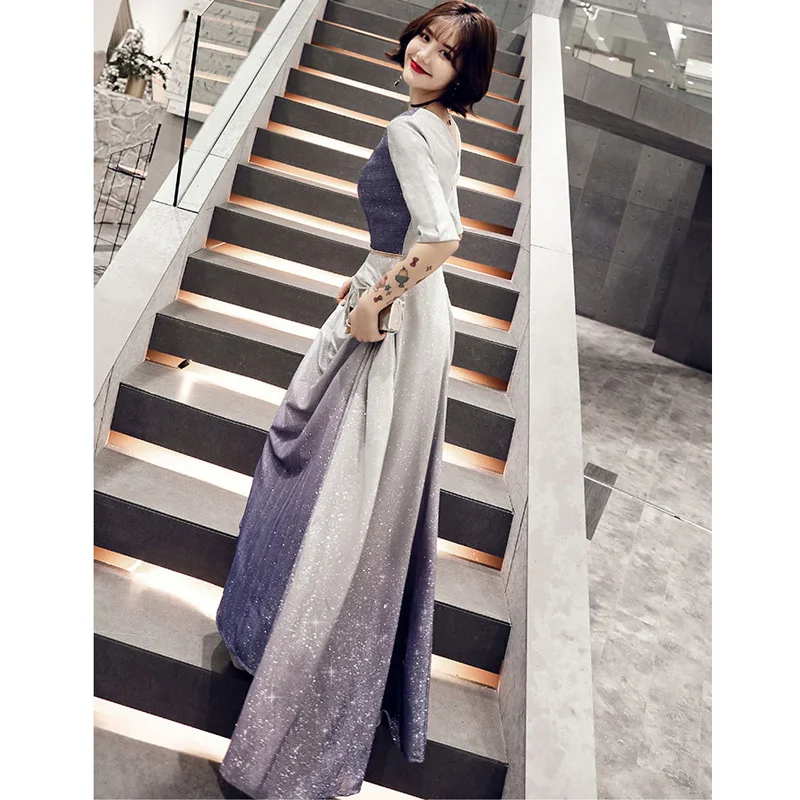 It's Yiiyya Evening Dress Elegant Slim Women Party Dress V-neck Robe De Soiree Long Plus Size Half-sleeve Prom Dresses E549