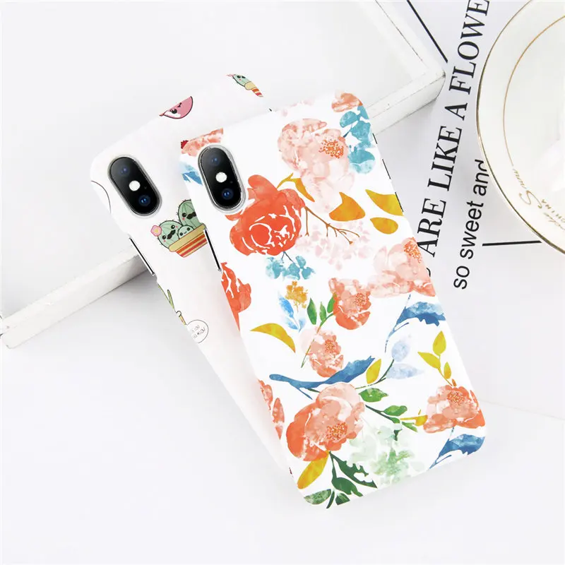 USLION Green Cactus Case For iPhone 7 6 6S Plus Flower Cartoon Animal Phone Cases For iPhone X 8 Plus Matte Hard PC Back Cover