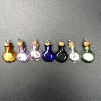 

Oblate Round Mini Glass Bottles With Metal Loop Corks DIY Small Art Jars Cute Gifts Vials Pendants Mixed 7 Colos