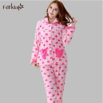 

2018 Lounge sleepwear female autumn winter pijama flannel women's coral fleece pyjamas women thickening long-sleeve pajamas