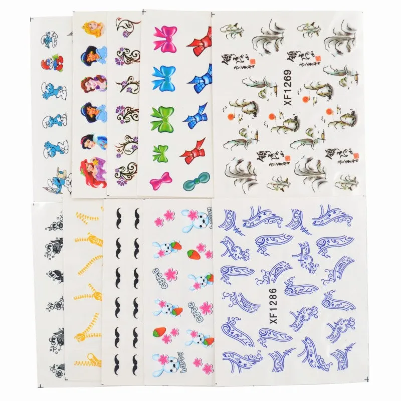 YZWLE, 50 листов/партия, смешанные стили, переводные наклейки для ногтей, переводные наклейки с изображением цветов, кошек, мультипликационных дизайнов, Переводные картинки для маникюра