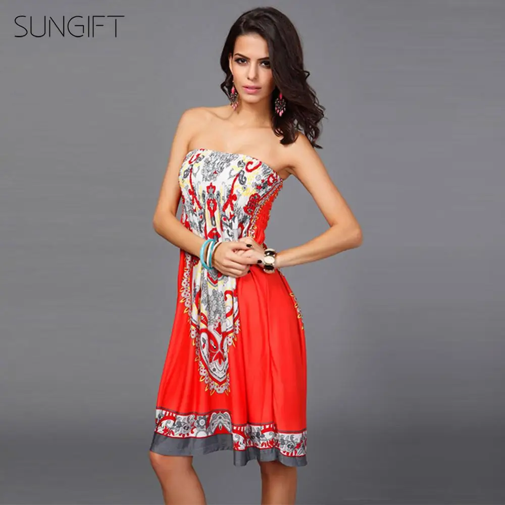 SUNGIFT женское платье в африканском стиле Дашики печати Мини Летнее без бретелек