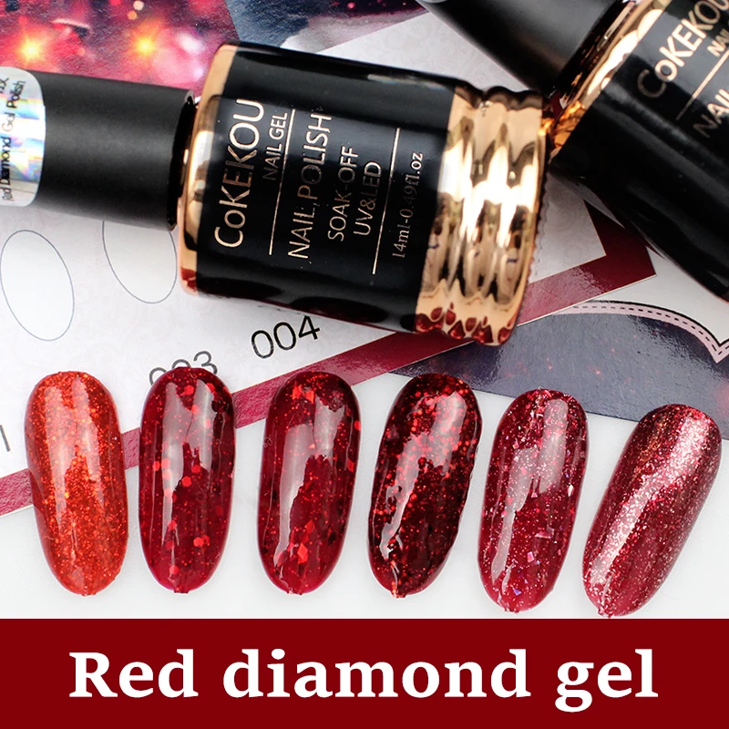 CoKEKOU Гибридный Полупостоянный 3D Рождественский свадебный красный бриллиант гель лак для ногтей гель для ногтей с блестками лак стойкий лак для ногтей