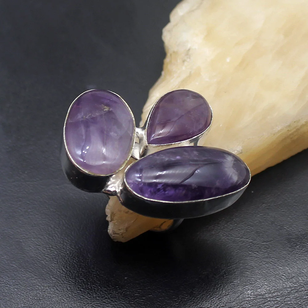 Hermosa три камня фиолетовый Charoite модные ювелирные изделия кольцо Размер 8 5 A15