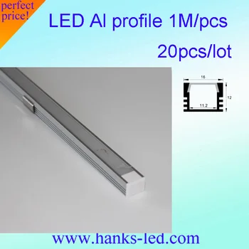 

1M/PCS 20M/Lot led aluminum profile strip with PC Diffused/Milky/Clear Cover End caps and clips for led linear lighting