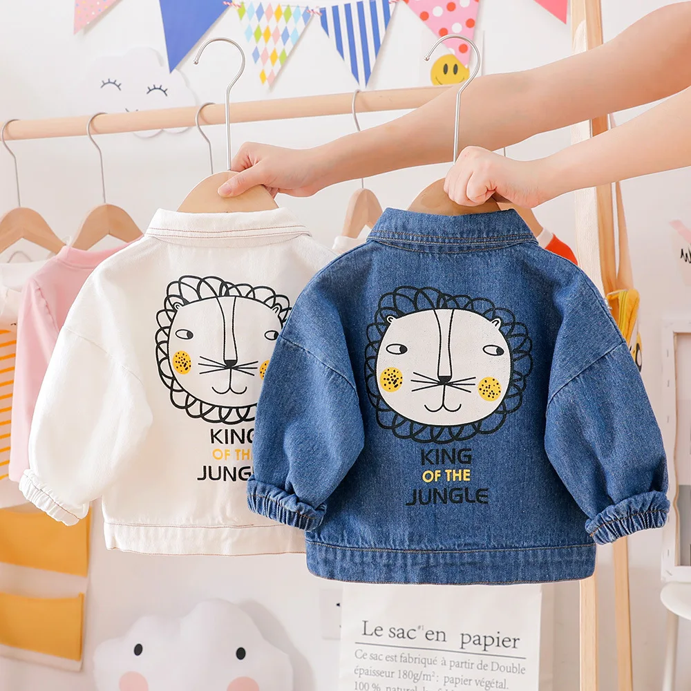 

Hot sale fashion jeans cool baby girl boys jacket lion print children fall winter coat 2019