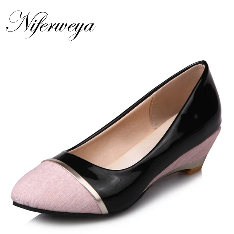 

Big size 28-52 Spring/Autumn women pumps fashion Round Toe Mixed Colors ladies shoes new Slip-On Shallow Wedges high heels 8012