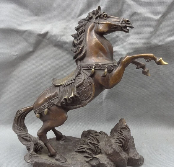 

huij 007028 11" Chinese Pure Bronze Folk Year Zodiac Wealth FengShui Flight Up Horse Statue