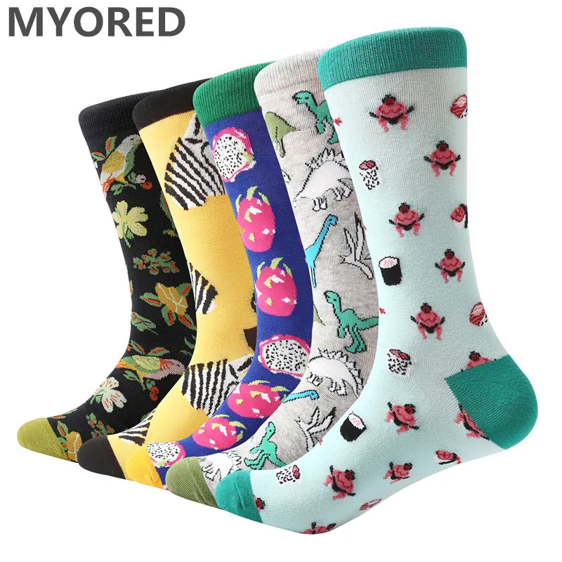 

MYORED 5 pair/lot Fashion colorful funny Sushi men socks novelty dress socks wedding gift combed cotton long sock men's animal