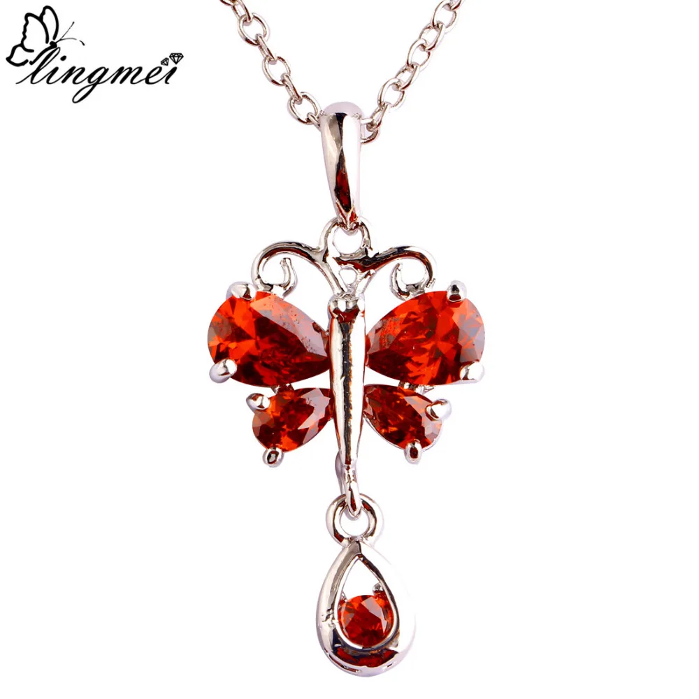 Lingmei Butterfly Multicolor &amp Red Yellow Purple Pink Cubic Zircon Fashion Jewelry Silver Color Pendant Without Chain | Украшения и