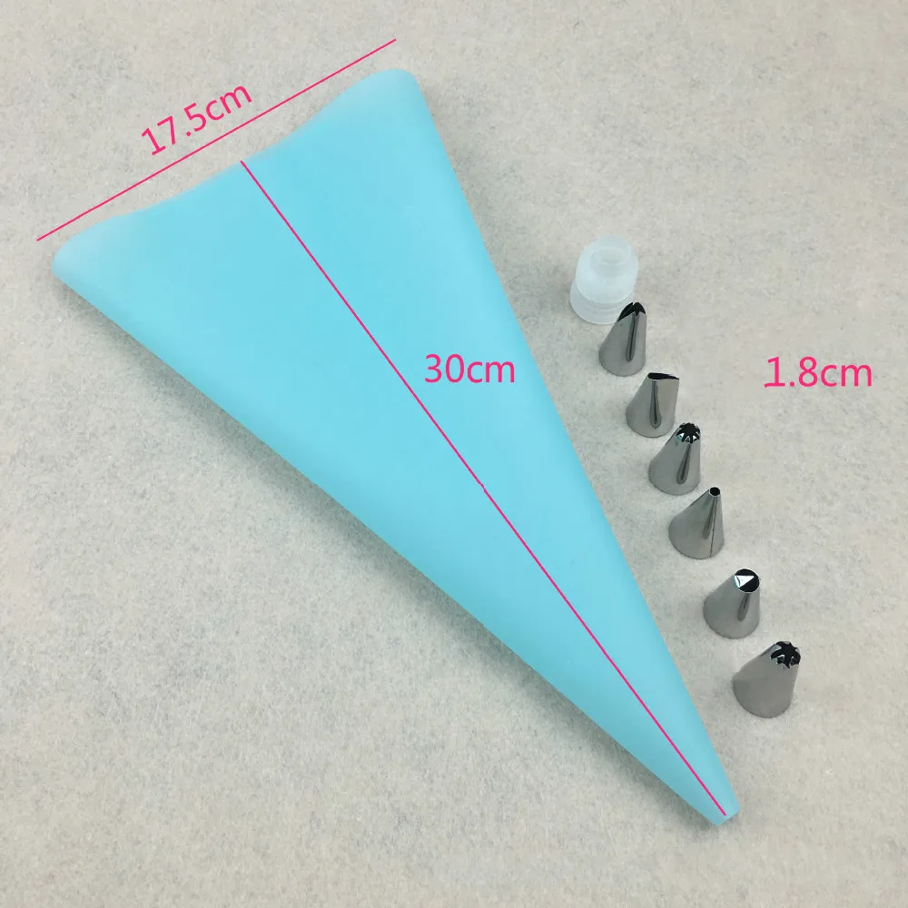 8 шт./компл. силиконовые Кухня аксессуары Обледенение Трубопроводы Крем кондитерский мешок+ 6 Нержавеющая сталь комплект насадок насадки для украшения тортов «сделай сам»; комплект