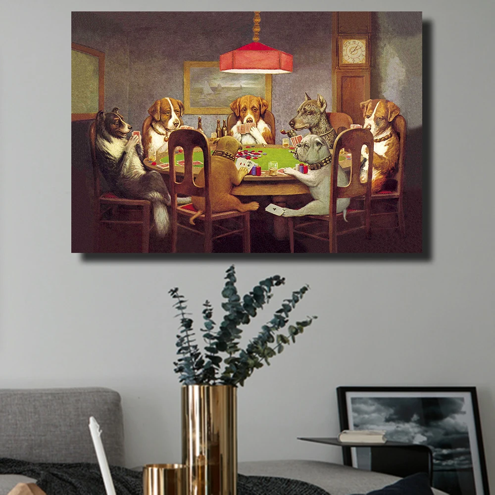 Günstig QKART Öl Malerei Wand Kunst Leinwand Drucke Hunde Spielen Poker keine Gerahmte Tier Wand Bilder für Wohnzimmer Poster und drucke