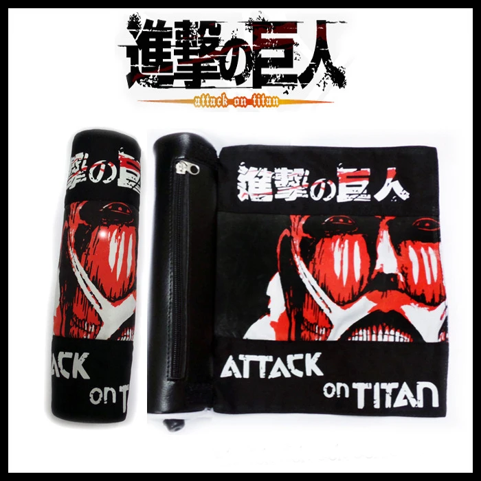 

9.8"/25cm Canvas+PU Scroll Bag With Anime Attack on Titan Muscle Giant printings black color novelty collection!