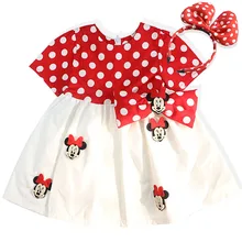 Платья для маленьких девочек; летняя одежда с милым рисунком Минни; Хлопковое платье с короткими рукавами для маленьких девочек; платье принцессы