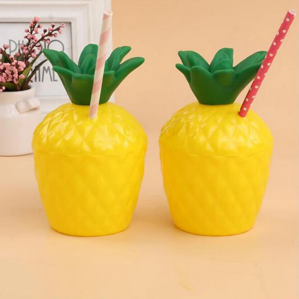 10pcs Hawaii Tropical Pineapple Coconut Drink Cups &Straw Cocktail Beach Birthday Party Decor