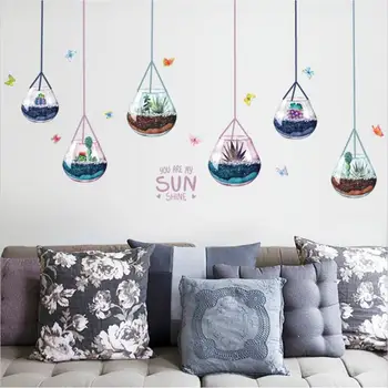 

Hanging Succulents Cactus Pot Plant flower DIY Wall Sticker Living Nursery Sofa Background Wall Mural Art Vinyl Removable Poster