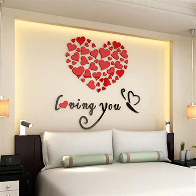 romantic diy art 3d acrylic love heart wall sticker bedroom living