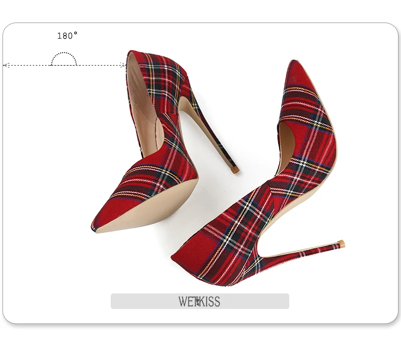Pumps Heels Red Pointed Plaid Shoes