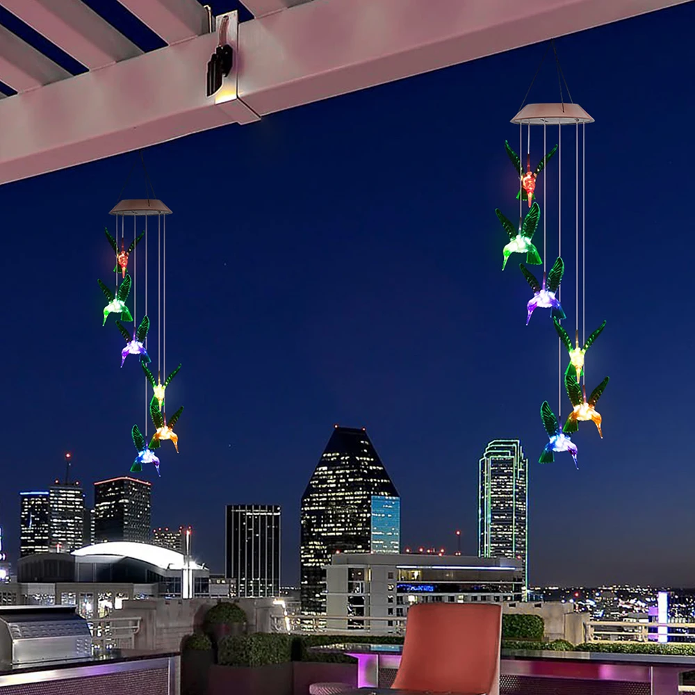 

Color-Changing Outdoor LED Solar Lamp Birds Wind Home Garden Decor Solar Light Solar Powered Color-Changing Wind Chime Light