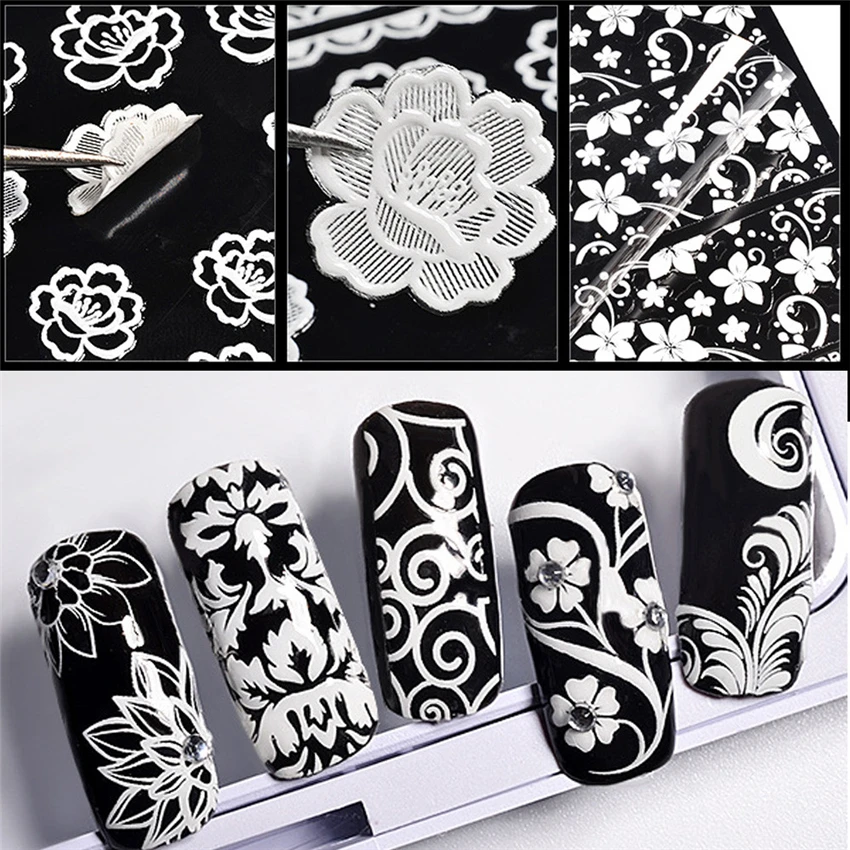 

Nail decals 1 Sheet Metal Embossed 3D Nail Art Stickers Blooming Flower Decals Tips Decoration DIY nagel stickers 0108