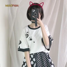 Черная и белая женская летняя футболка с коротким рукавом и рисунком кота, Свободные повседневные футболки с круглым воротником