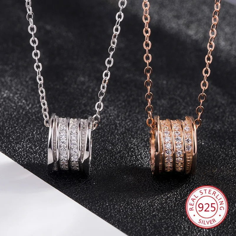 

925 sterling silver pendant necklace personality fashion jewelry lucky woman inlaid meteorite circle birthday gift 2019 new hot