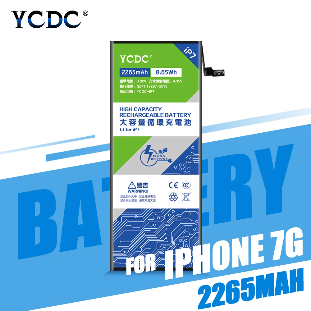 YCDC литий-ионный аккумулятор для iPhone 7 7G iPhone7 3,8 V 2265mAh литий-полимерный аккумулятор для телефона