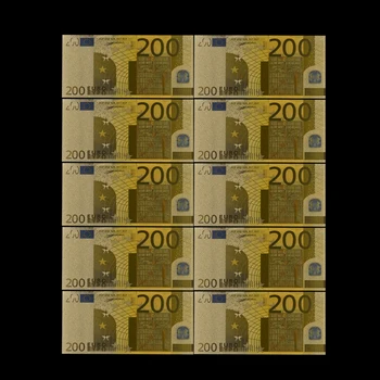 

10pcs/lot Colored Euro 200 EUR Banknotes In 24K Gold Exquisite Craft Collection Gifts