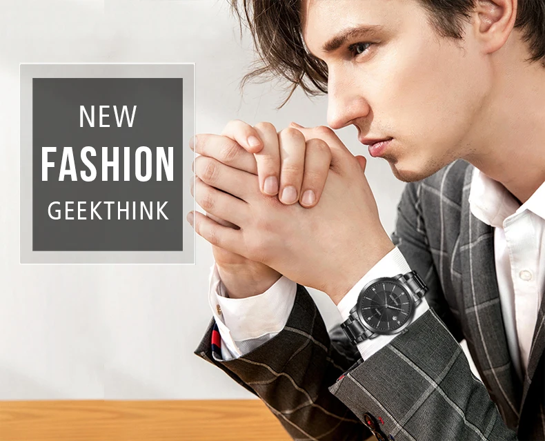 Бренд GEEKTHINK полностью из нержавеющей стали Кварцевые часы для мужчин бизнес повседневное ультра тонкие наручные часы водонепроницаемый Дата Relogio Masculino