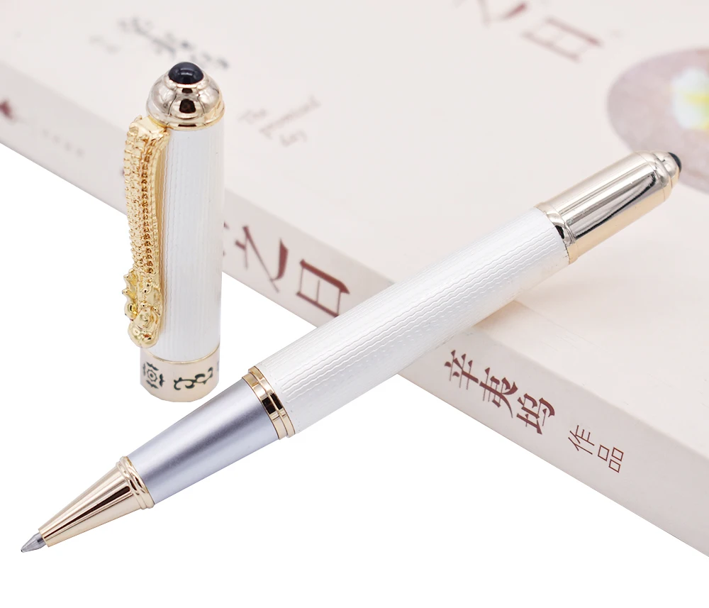 

Jinhao Luxurious Rollerball Pen with Ink Refill, Classic Style Dragon Clip White Writing Signature Pen Business Office Supplies