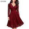 LSYCDS Elegant Sexy Dress for Women Vintage Lace Long Sleeve V Neck Black Blue Robe Femme Casual Dresses Woman Party Night 2022 ► Photo 3/6
