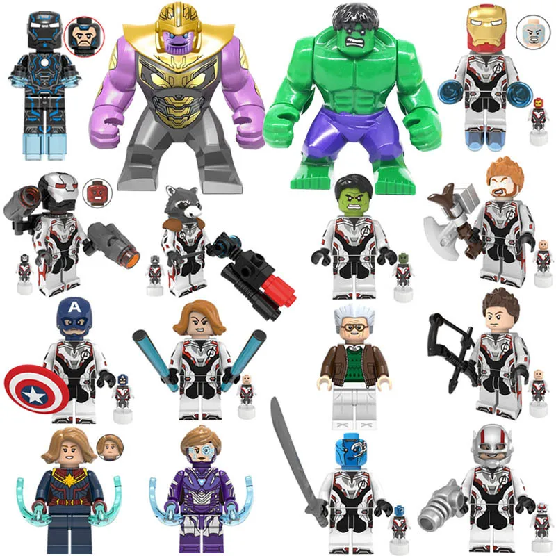 16pcs Compatible Legoing Captain Marvel Minifigs Building Blocks Figures Bulk Thanos Captain America Ant-Man The Avengers Lot