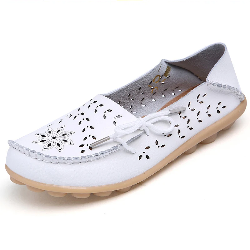 Beste Big size 34 44 2018 lente vrouwen flats schoenen vrouwen echt lederen flats dames schoenen vrouwelijke uitsparing slip op ballet platte loafers