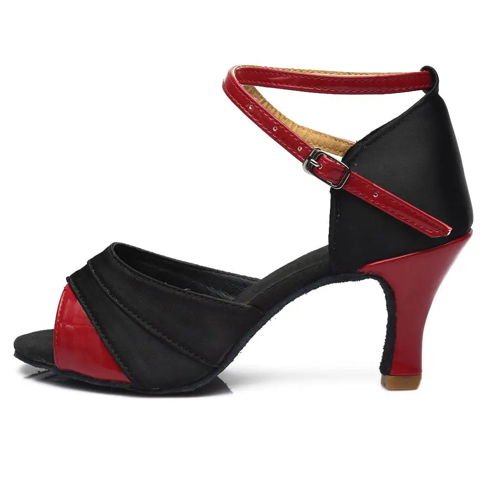 ; женские туфли для латинских танцев; бальные туфли на высоком каблуке 5/7 см; туфли для танго - Цвет: 7CM Black Red