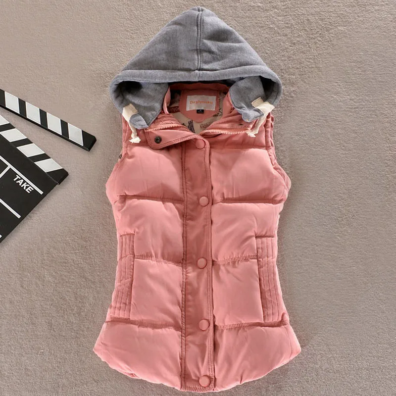 

HENGSONG Women Winter Candy Color Waistcoat Female Casual Hooded Sleeveless Waistcoat 8 Colors 2018 New Arrival Plus Size 4XL