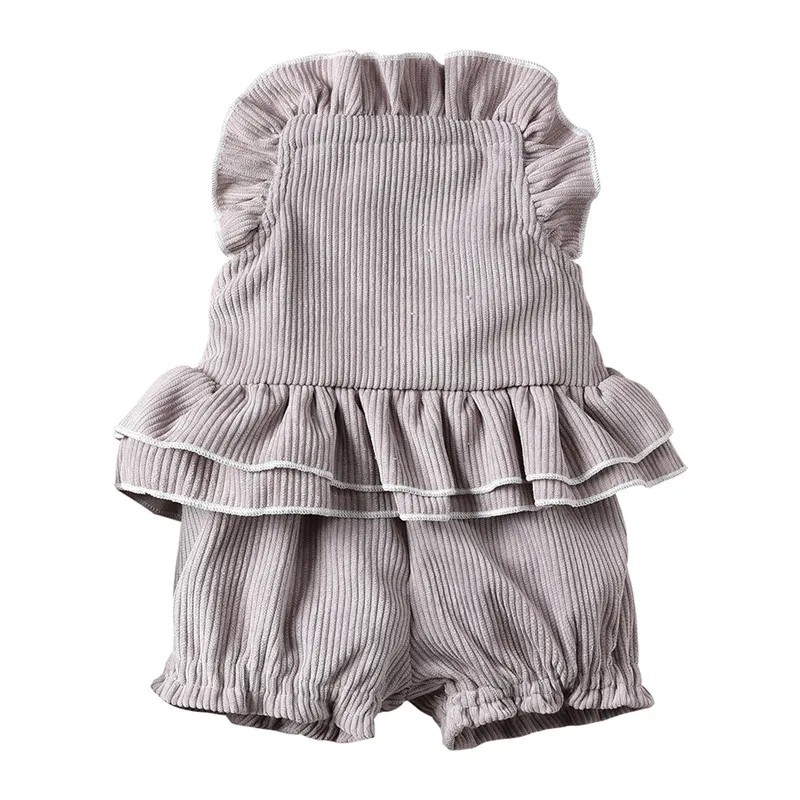 

Cute Toddler Baby Girls Summer clothes Backless Ruffle pullover square collar sleeveless Tops solid Shorts 2pc kids Outfits