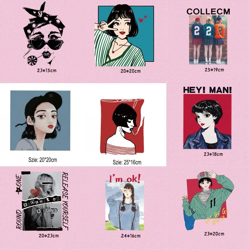 

Hot Fashion Girl Iron On Patches Stickers Washable Appliques A-level Heat Transfer For DIY Accessory Clothing m70