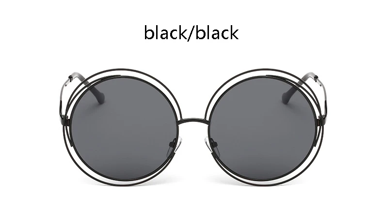 Розовые, желтые солнцезащитные очки для женщин, большие круглые солнцезащитные очки в стиле ретро, роскошные брендовые дизайнерские круглые очки oculos feminino - Цвет линз: black black