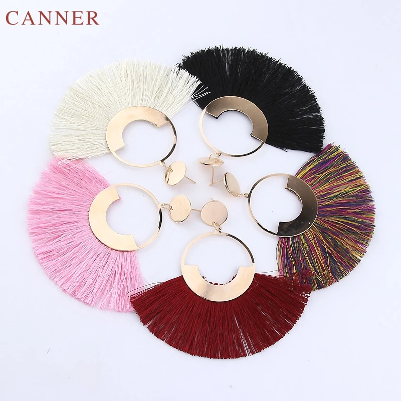 Boho Colorful Tassel Earrings for Women Big Statement Earrings 2019 Fringe Earrings Gold Color Jewelry kolczyki oorbellen C40