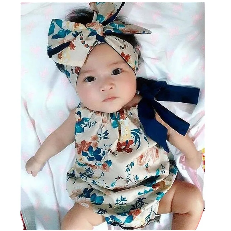 

Newborn Baby Girl Clothes Summer Sleeveless Halter Tassel Romper +Headband 2pcs Outfit Toddler Kids Sunsuit 0-24M