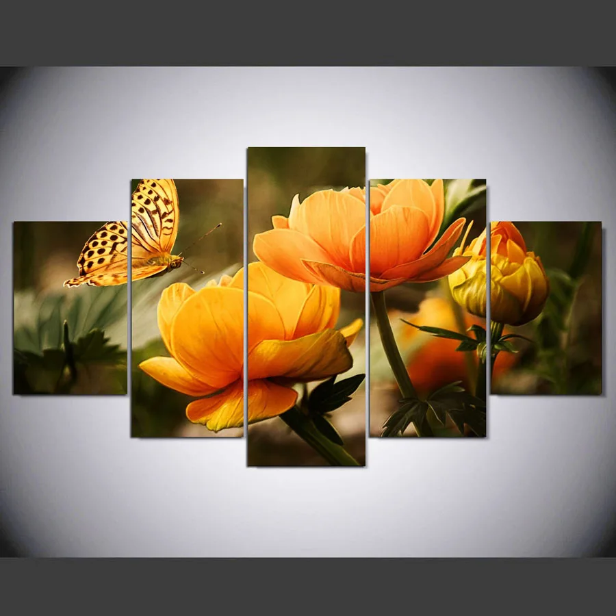 5 panel Modern Beautiful orange blossom hd Art print ...
