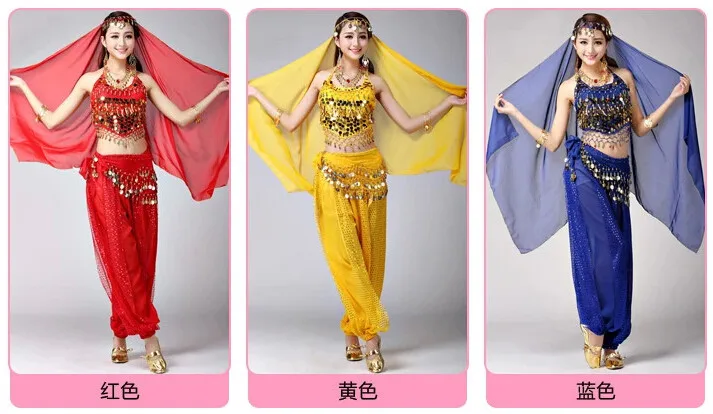 Болливуд танцевальные костюмы Индийский танец живота костюмы 2 шт. брюки и топ бюстгальтер набор для женщин