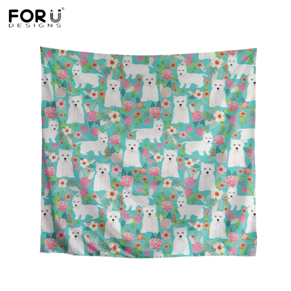 

FORUDESIGNS Funny Dog Westie Floral Pattern Woman Spring/Autumn Scarf Fashion Square Bandanas Mini Lady 50cm*53cm Neckerchief