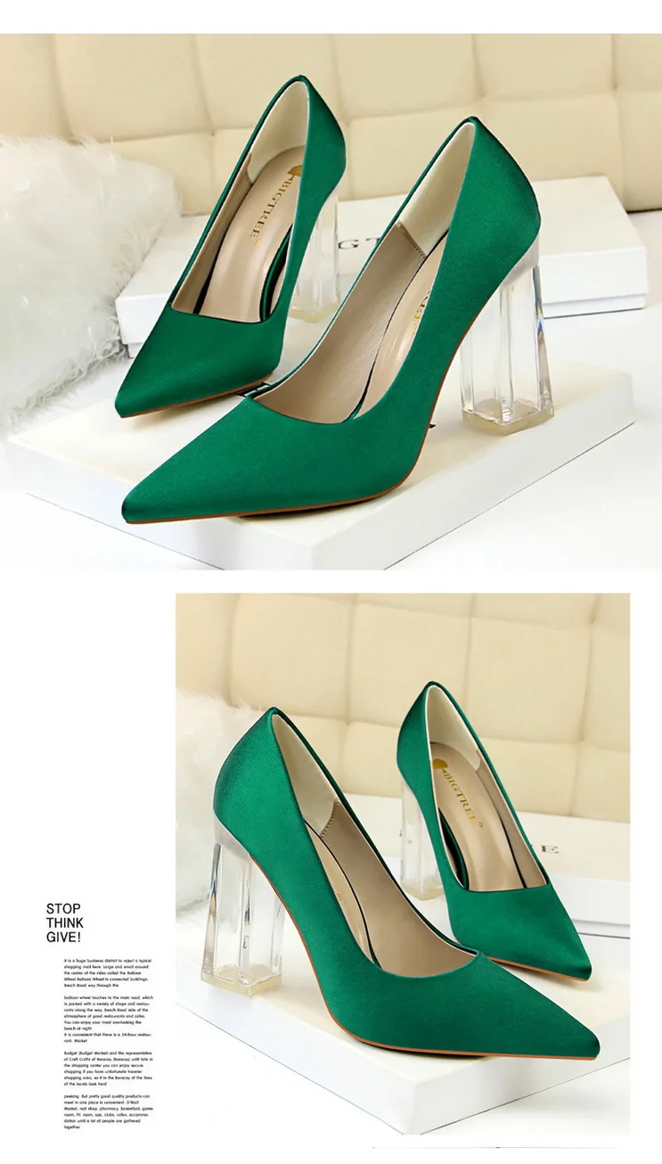 Г.; большие размеры 43; женские туфли-лодочки на высоком каблуке 10 см; цвет зеленый; атласные туфли-лодочки; женские свадебные прозрачные туфли желтого, синего цвета из шелка