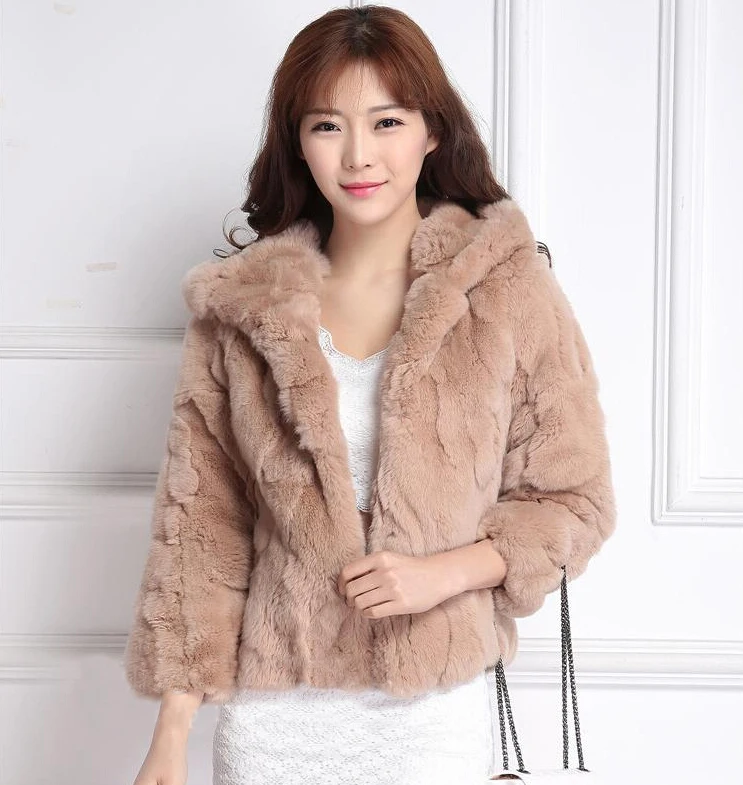 

100% Pure Rex Rabbit Fur Coat Hoody Real Rex Rabbit Fur Jacket Warm Thick Fur OEM Big Size Wholesale Factory Retail DFP971
