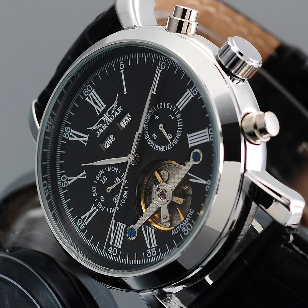 font b JARAGAR b font Mens Watches Top Brand Black Leather Band Designer Watch Mechanical