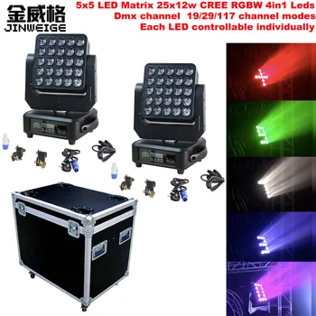 

Free Shipping 2pcs/lot With Flight Case LED Matrix Light 25x12w Moving Head Beam Cree RGBW 5x5 Panel Led Matrix Light Dj Stage