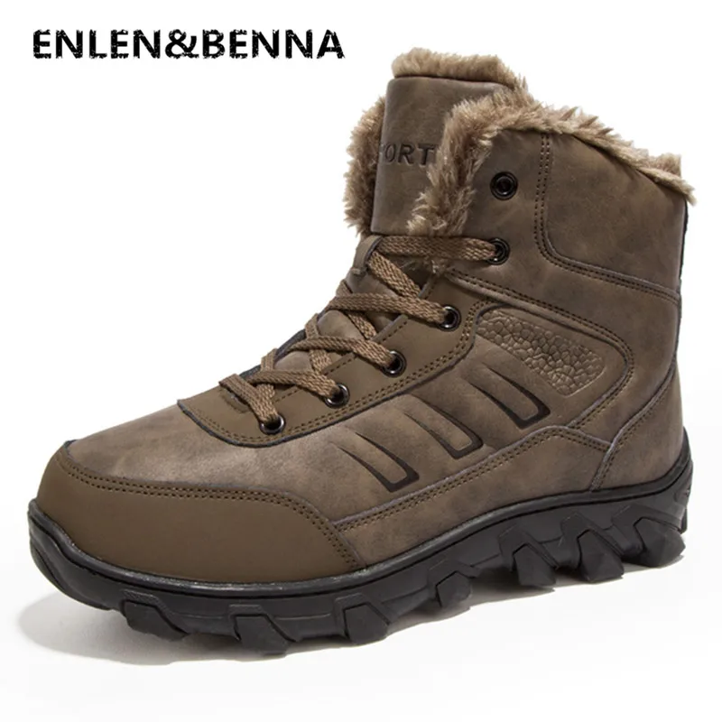 

Brand Winter Fur Supper Warm Snow Boots For Men Adult Male Shoes Non Slip Rubber Casual Work Safety Casual Ankle Boots